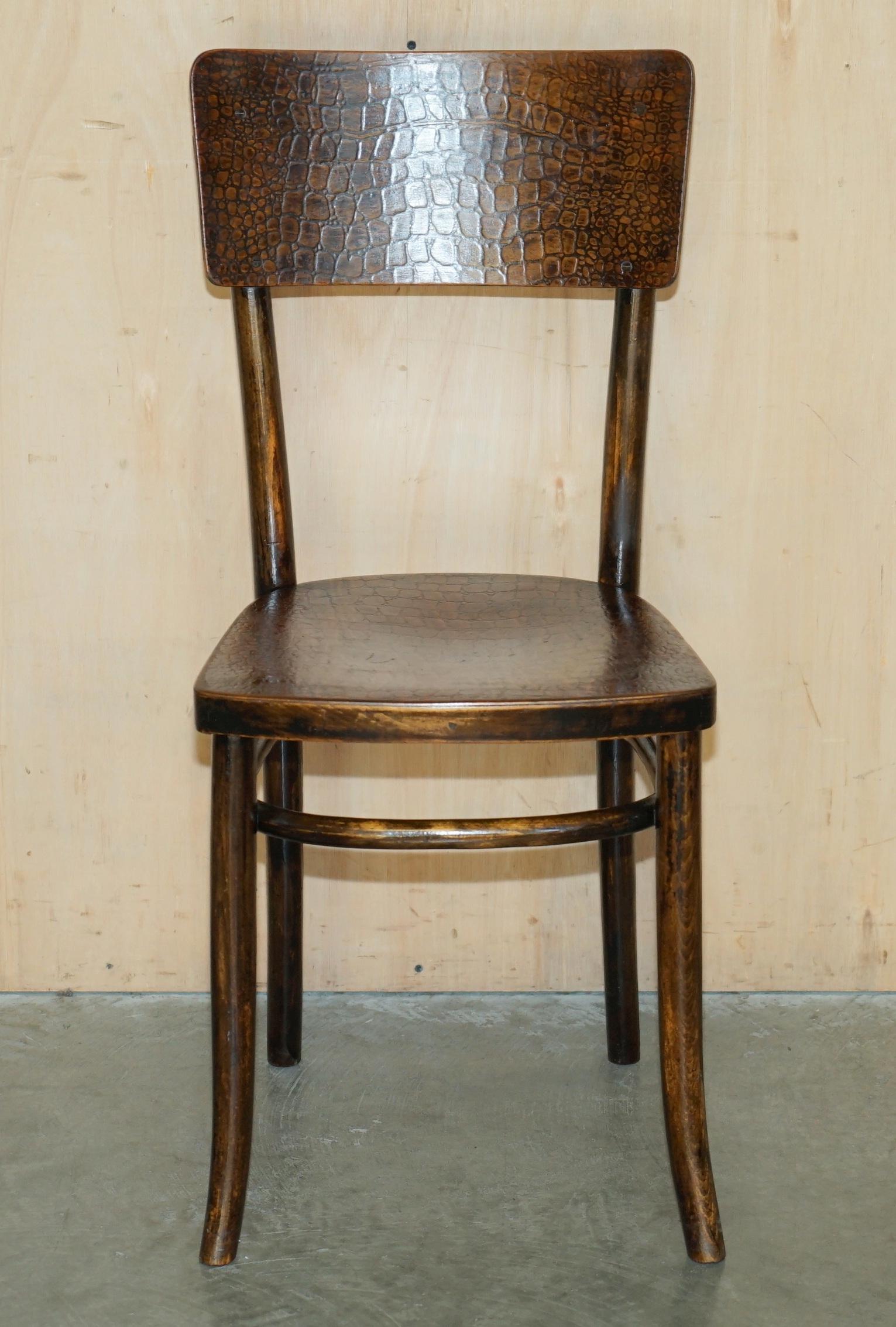 FOUR FiNE ANTIQUE THONET CROCODILE ALLIGATOR CARVED WOOD PATINA DINING CHAIRS 4 For Sale 8