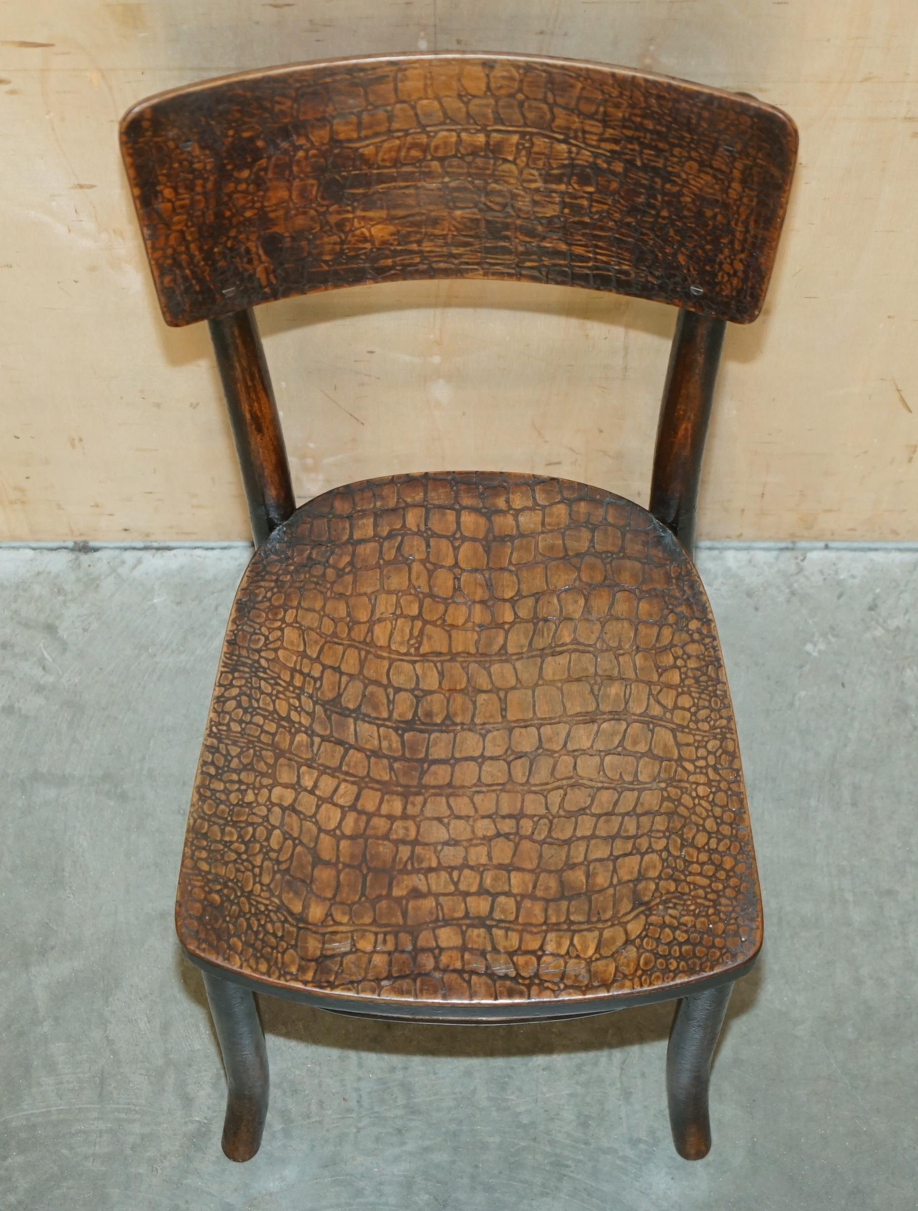 FOUR FiNE ANTIQUE THONET CROCODILE ALLIGATOR CARVED WOOD PATINA DINING CHAIRS 4 For Sale 13