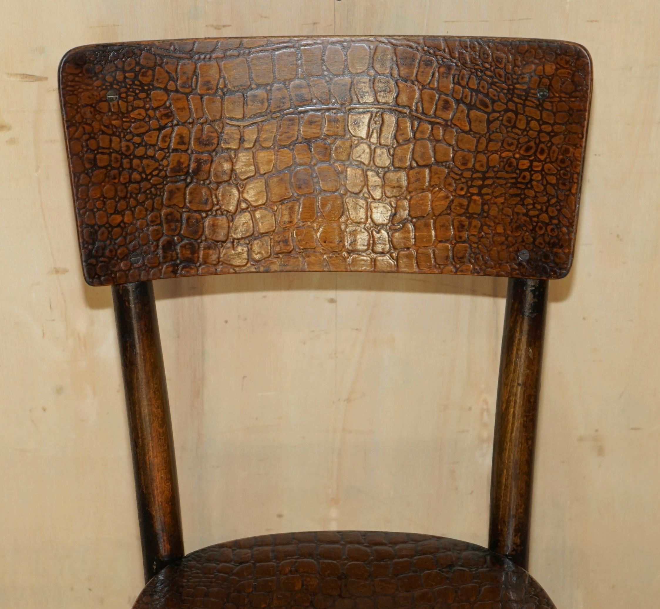 Hand-Crafted FOUR FiNE ANTIQUE THONET CROCODILE ALLIGATOR CARVED WOOD PATINA DINING CHAIRS 4 For Sale