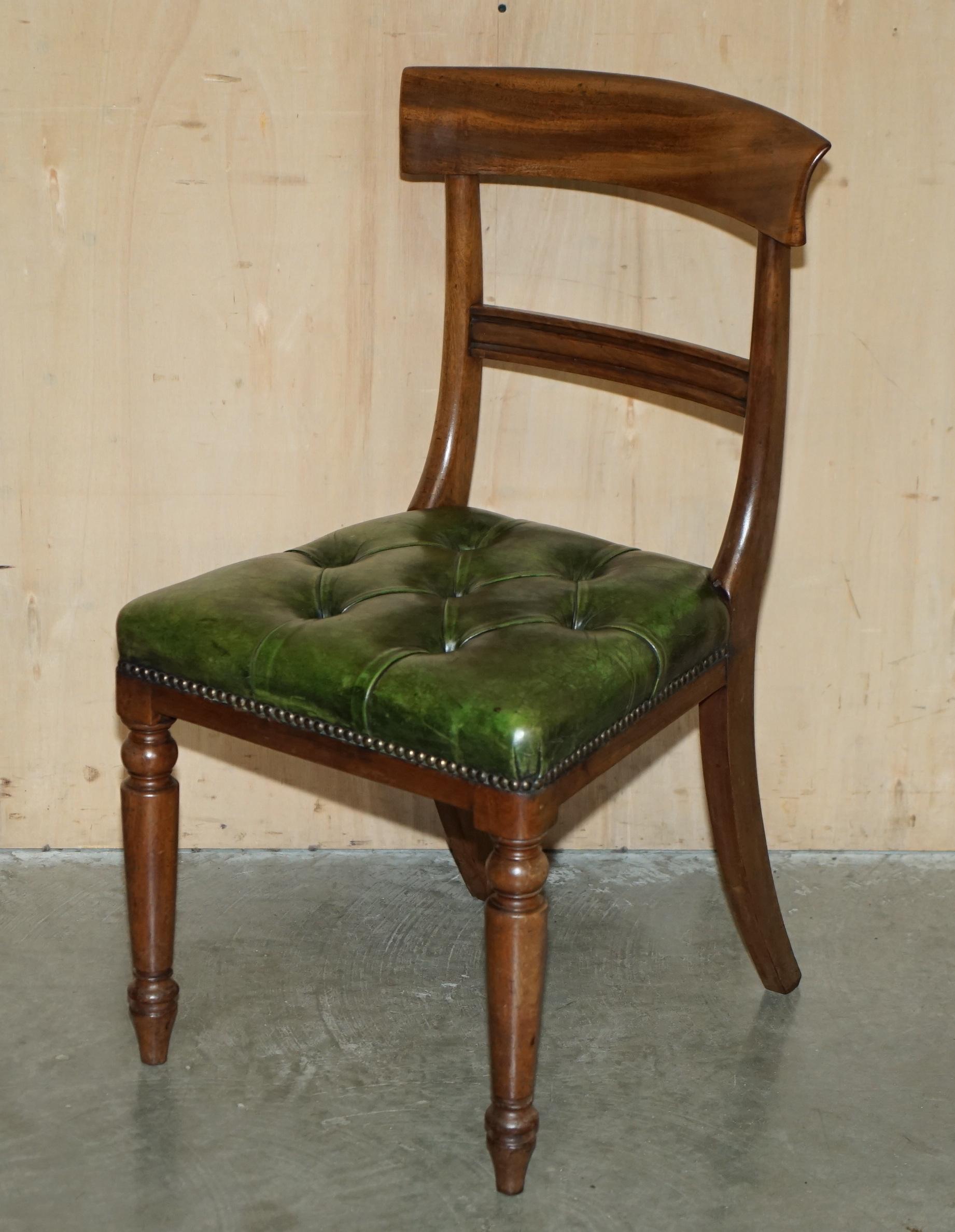 FOUR FiNE ANTIQUE VICTORIAN GREEN LEATHER HARDWOOD CHESTERFIELD DINING CHAIRS 4 For Sale 5