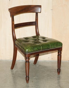 FOUR FiNE ANTIQUE VICTORIAN GREEN LEATHER HARDWOOD CHESTERFIELD DINING CHAIRS 4