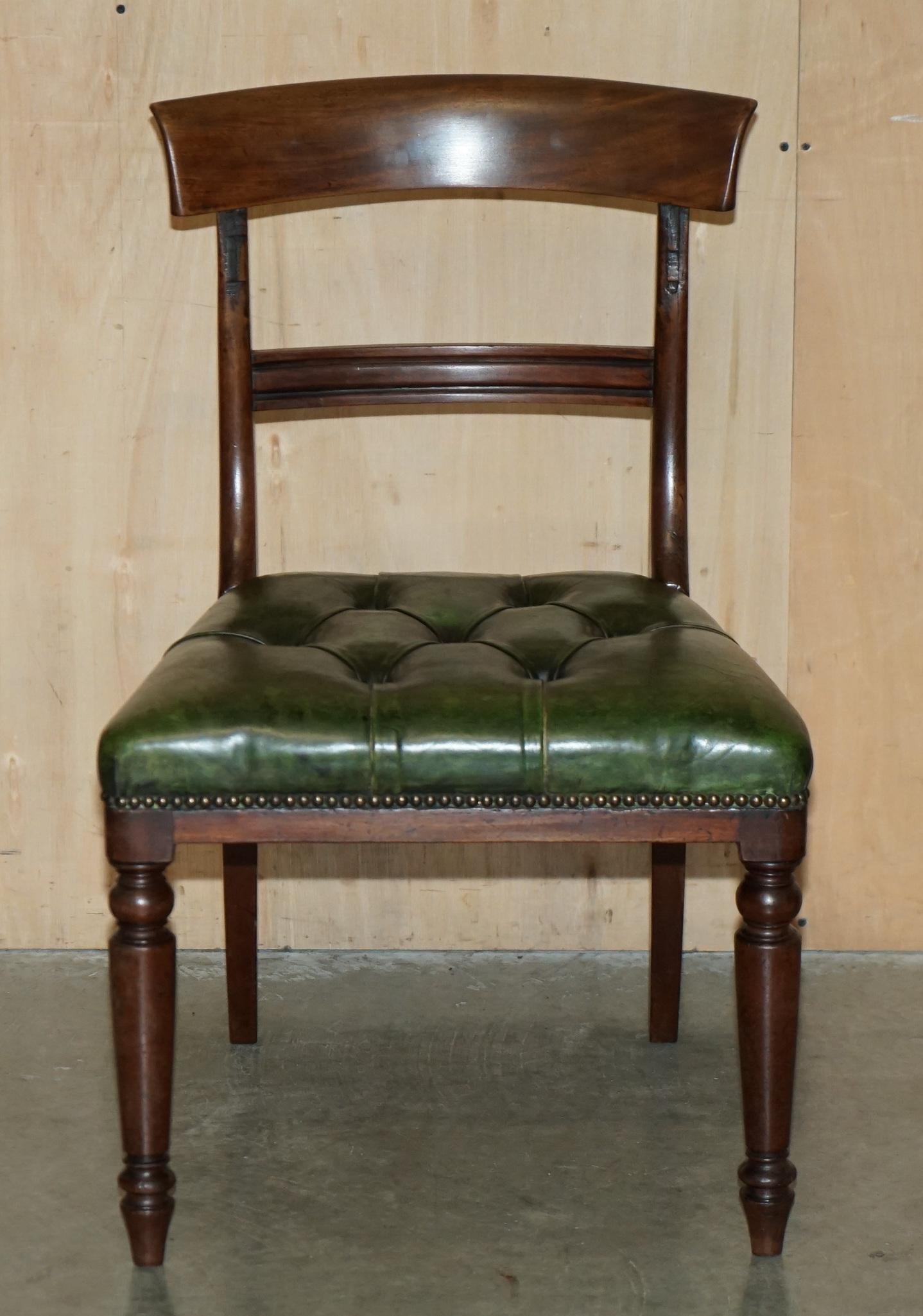 High Victorian FOUR FiNE ANTIQUE VICTORIAN GREEN LEATHER HARDWOOD CHESTERFIELD DINING CHAIRS 4 For Sale