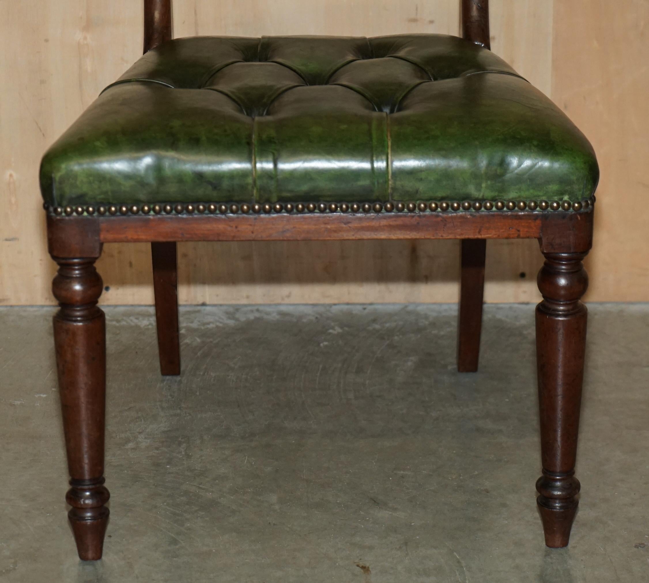 Leather FOUR FiNE ANTIQUE VICTORIAN GREEN LEATHER HARDWOOD CHESTERFIELD DINING CHAIRS 4 For Sale