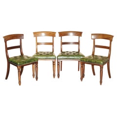 QUATRE CHAISES DE DINER ANTIQUES VICTORIENNES EN CUIR VERT EN BOIS DUR CHESTERFIELD 4