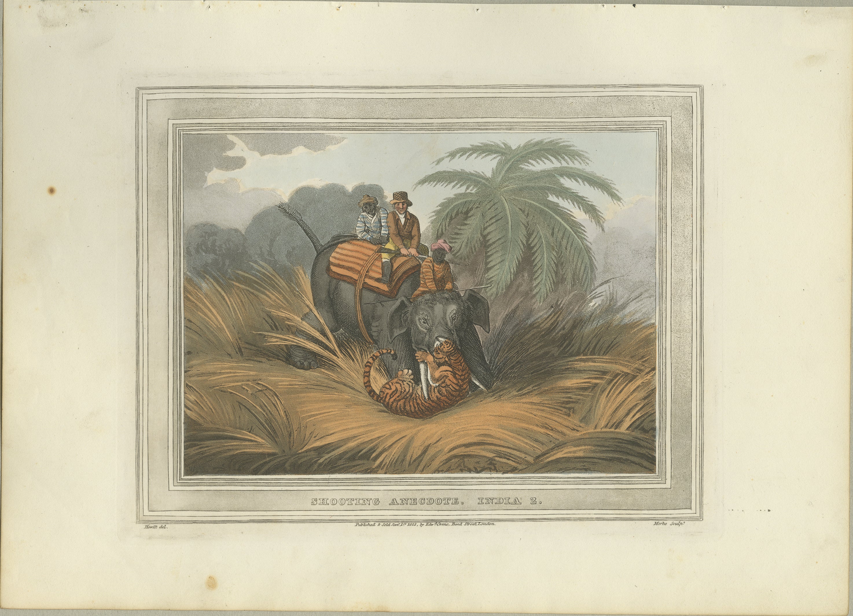 Four Fine Hand-Colored Engravings Depicting the Use of Elephants in India, 1813 In Good Condition In Langweer, NL