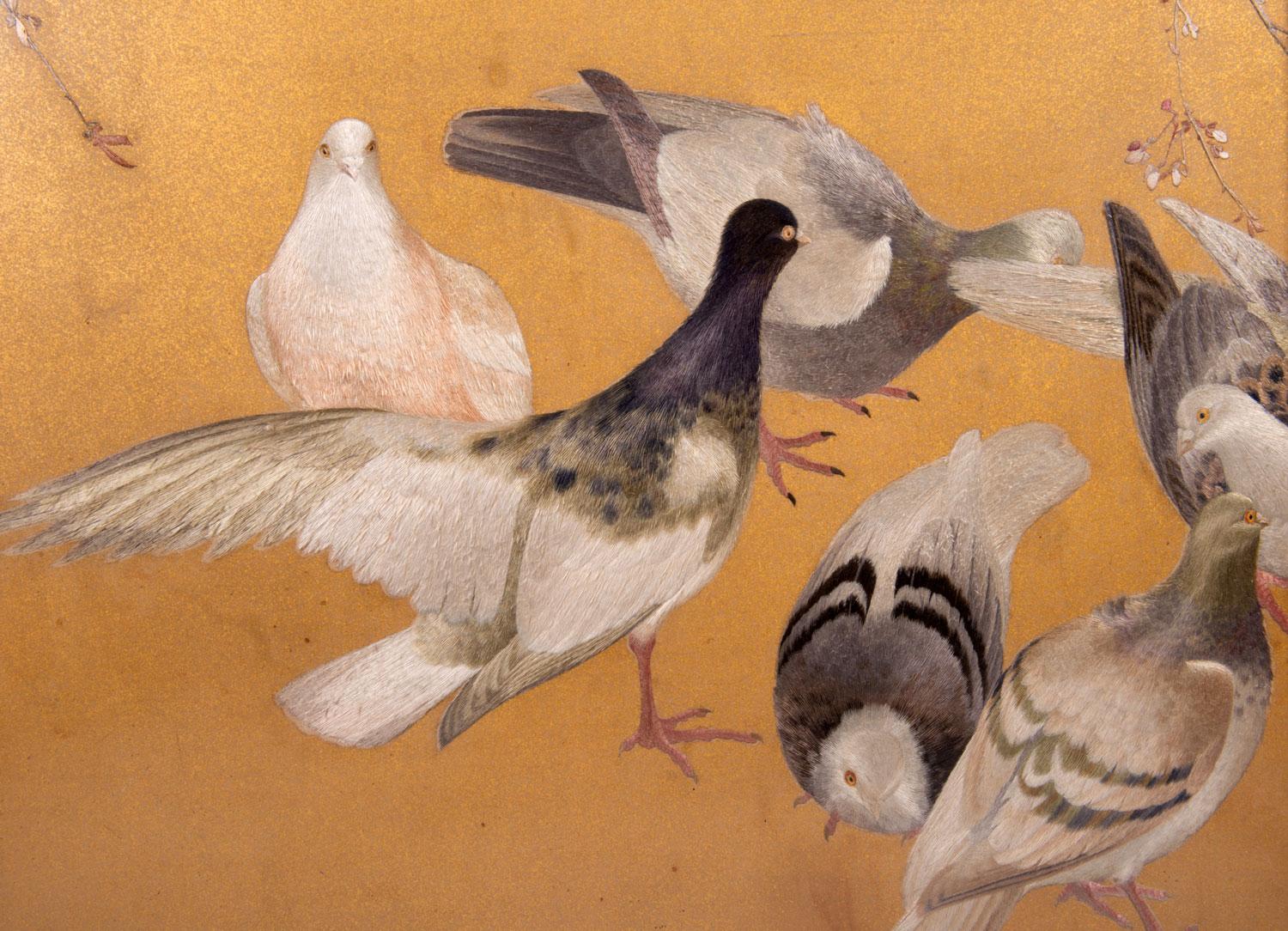 19th Century Four Fine Quality Japanese Silkwork Panels, Meiji Period 1860-1912