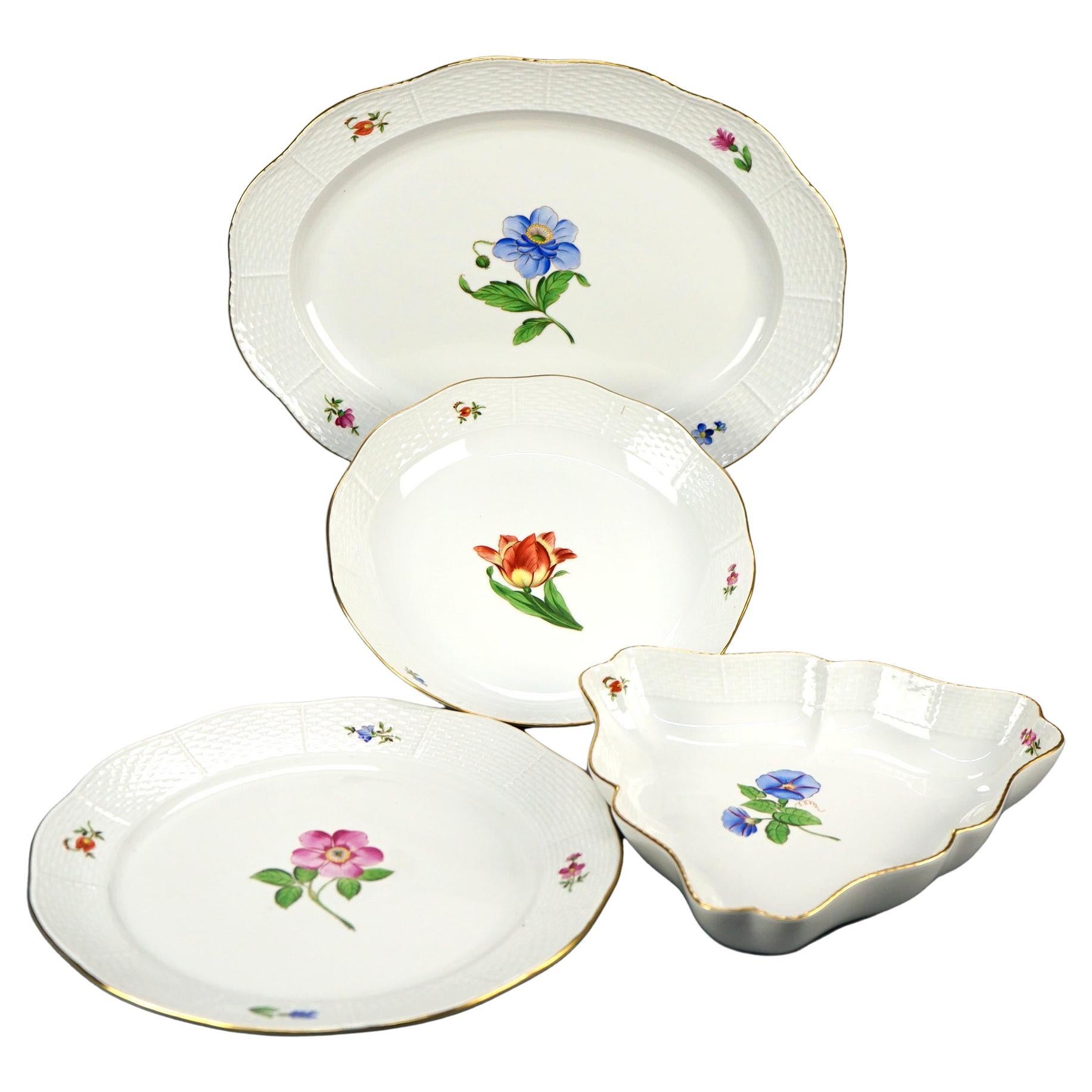 Four Floral Decorated Herend Porcelain Serving Pieces, 20th C