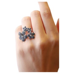 Four Flower Blue Sapphire 14K White Gold Floral Ring 2.52ct Natural Diamond Pave