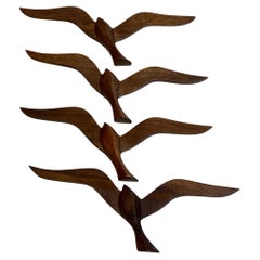 Four Flying Swallows Birds wood Mid Century Wall Decoration Vintage, 1960s
