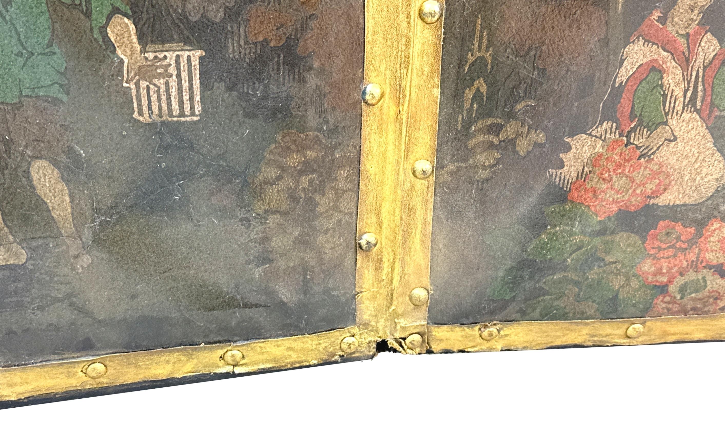 Paravento a quattro pieghe in pelle Chinoiserie del XIX secolo in vendita 4