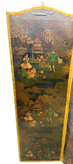 Four Fold 19th Century Chinoiserie Leather Screen