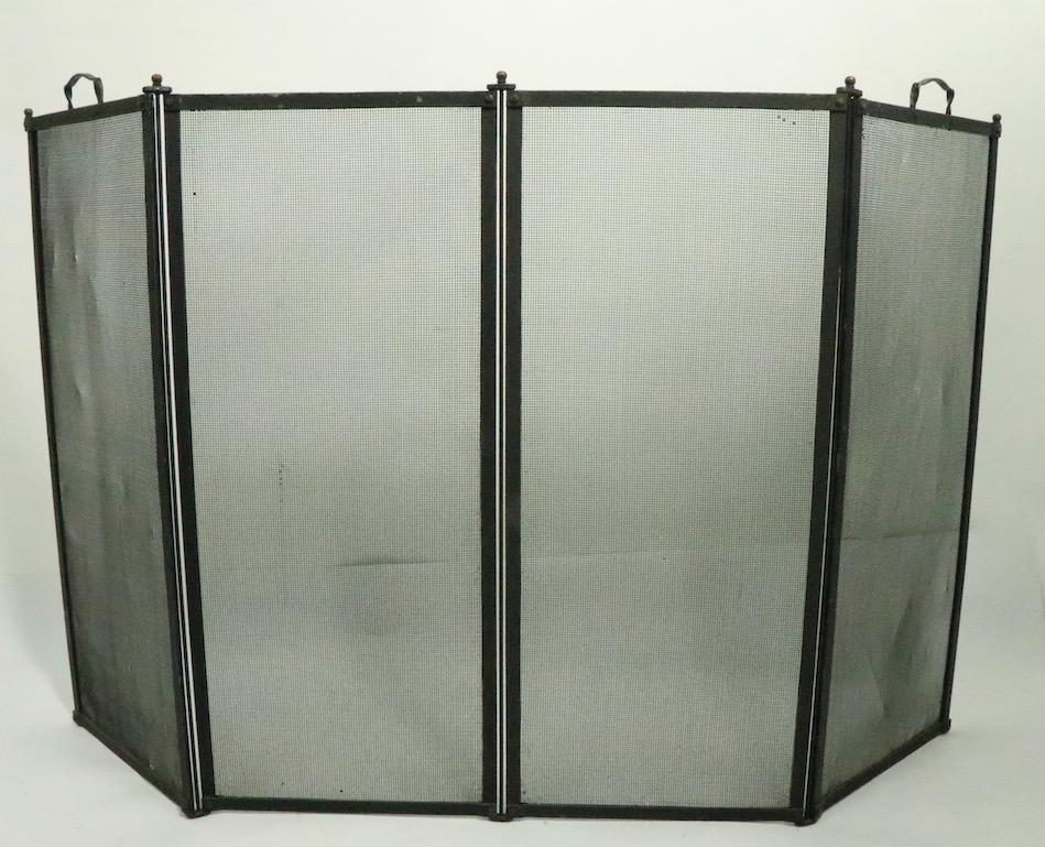 Four Fold Mission Arts & Crafts Fireplace Screen Spark Gard In Good Condition In New York, NY