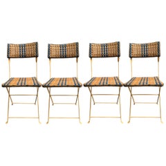 Used Four Foldable Garden Chairs in Rattan and Lacquered Iron