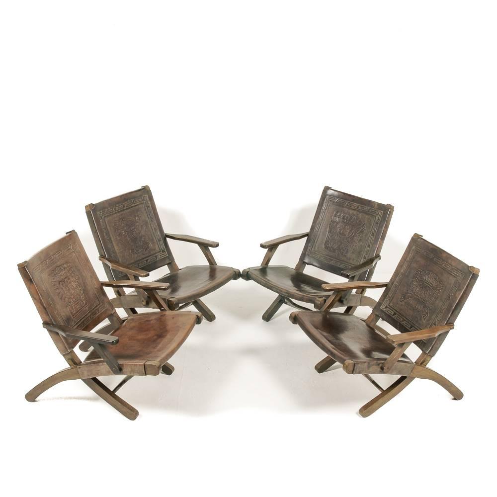20th Century Four Folding Leather Armchairs