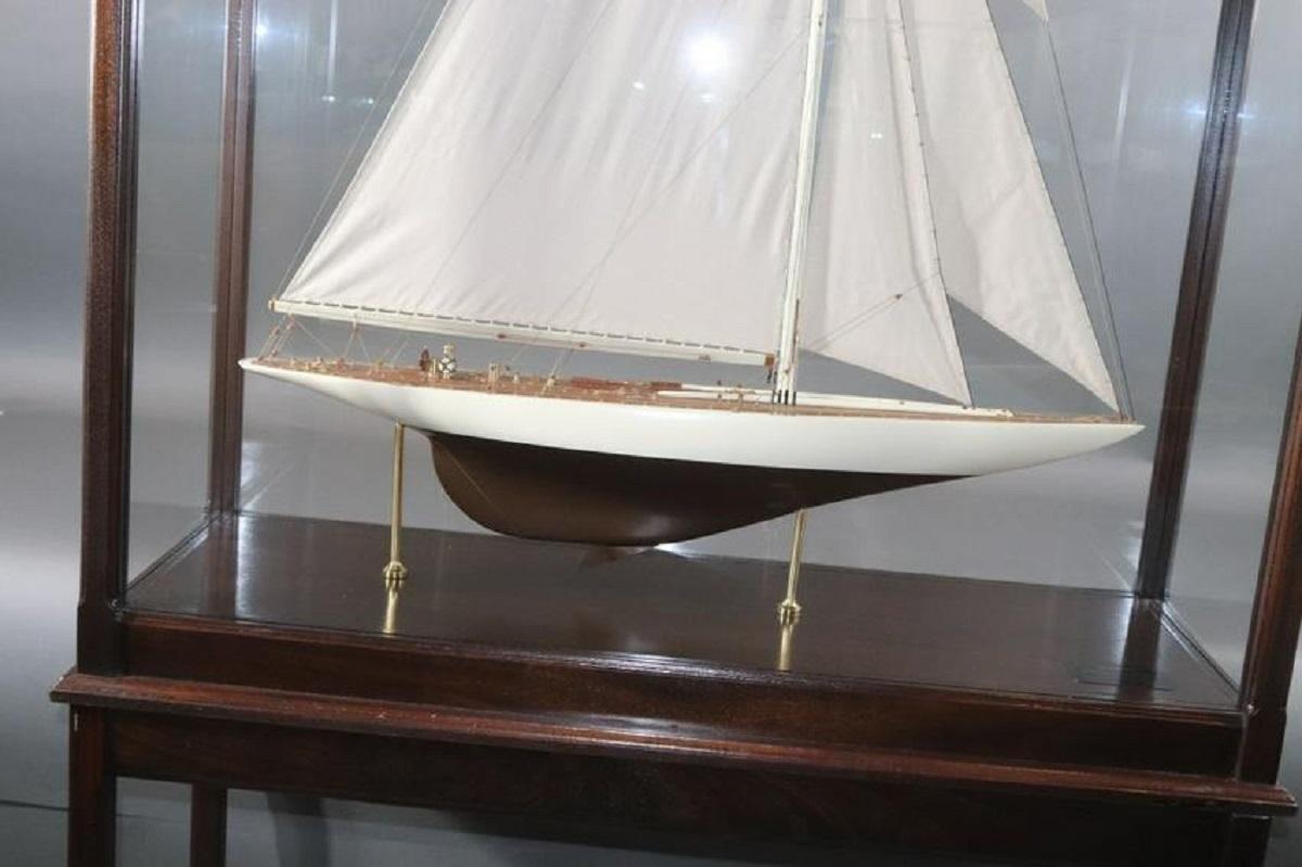 Wood Four Foot Cased J Boat America's Cup Yacht 