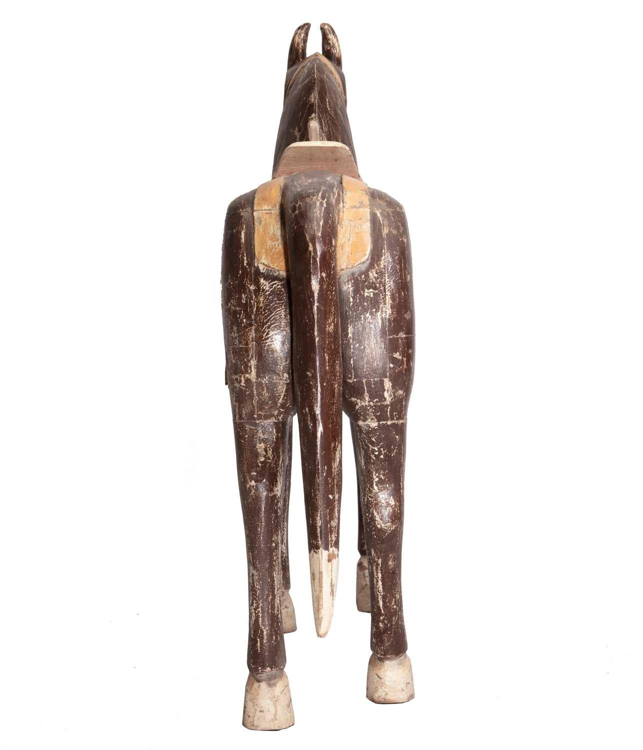 Hand painted wooden horse, most likely mango wood, purchased in Jaipur, India in 2019.