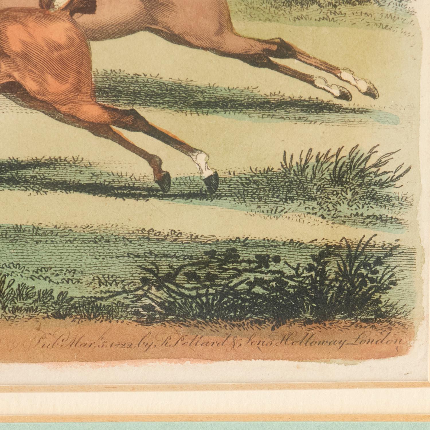 Four Framed Antique English Hand Colored Equestrian Engravings Pollard & Sons 1