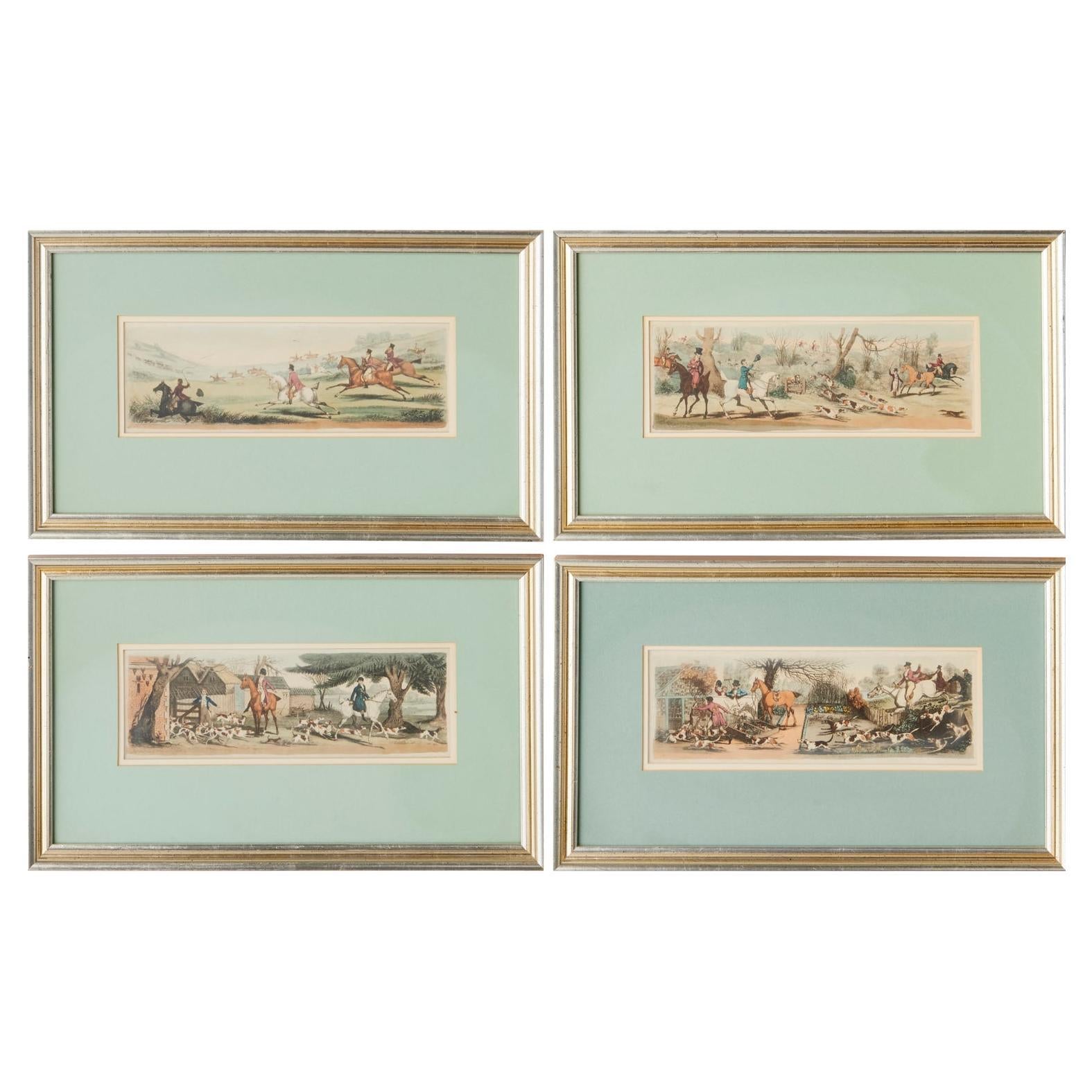 Four Framed Antique English Hand Colored Equestrian Engravings Pollard & Sons