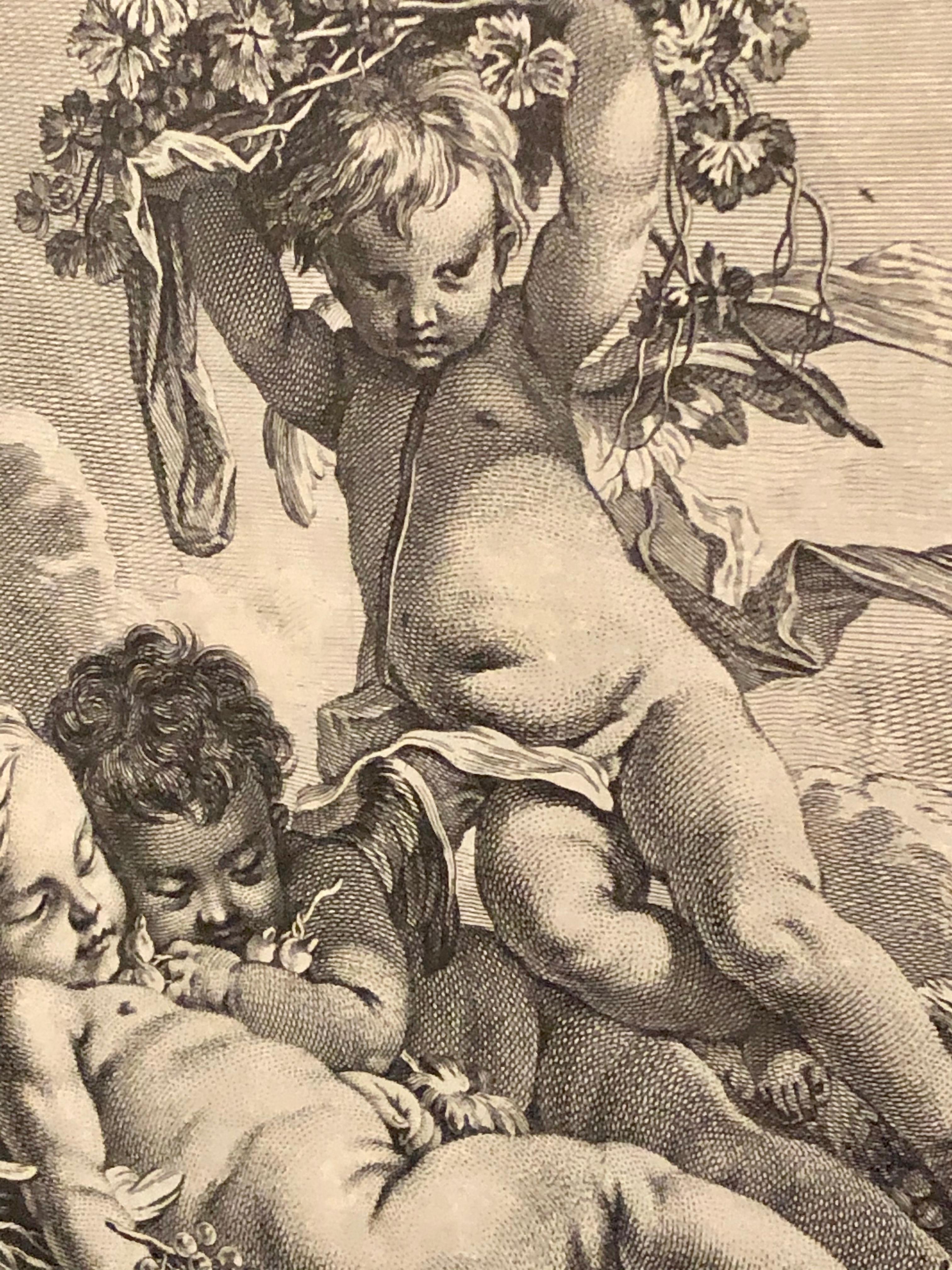 Four Framed Elements “Putti” Etchings after François Boucher’s 4