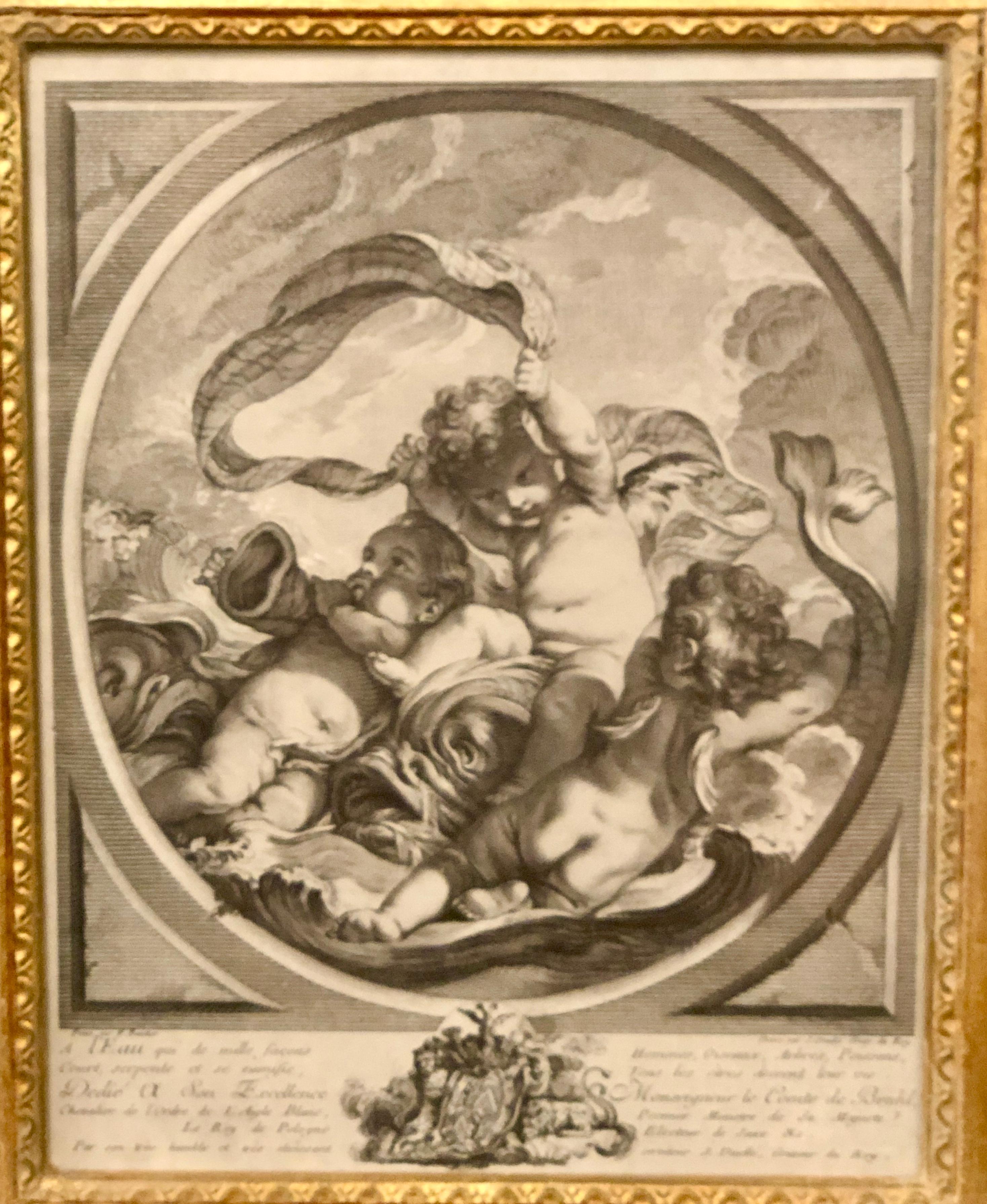 20th Century Four Framed Elements “Putti” Etchings after François Boucher’s