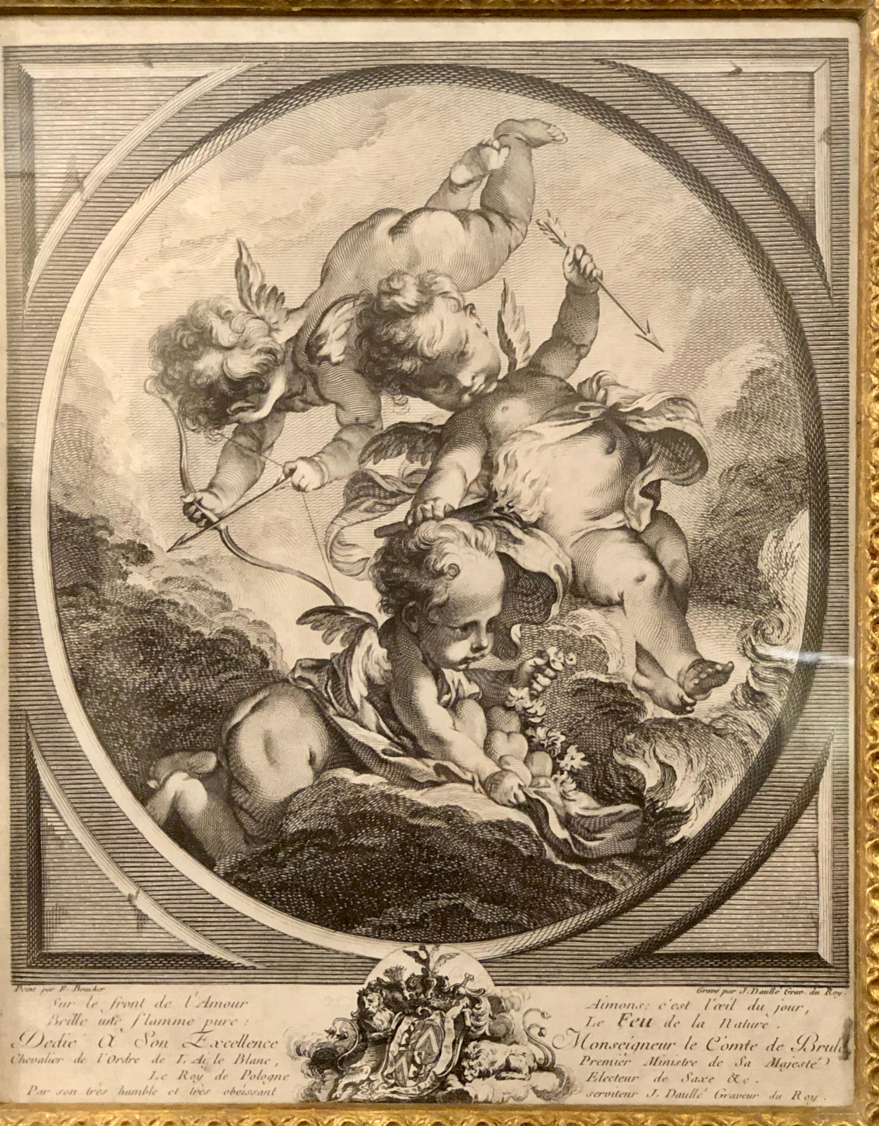 Four Framed Elements “Putti” Etchings after François Boucher’s 1