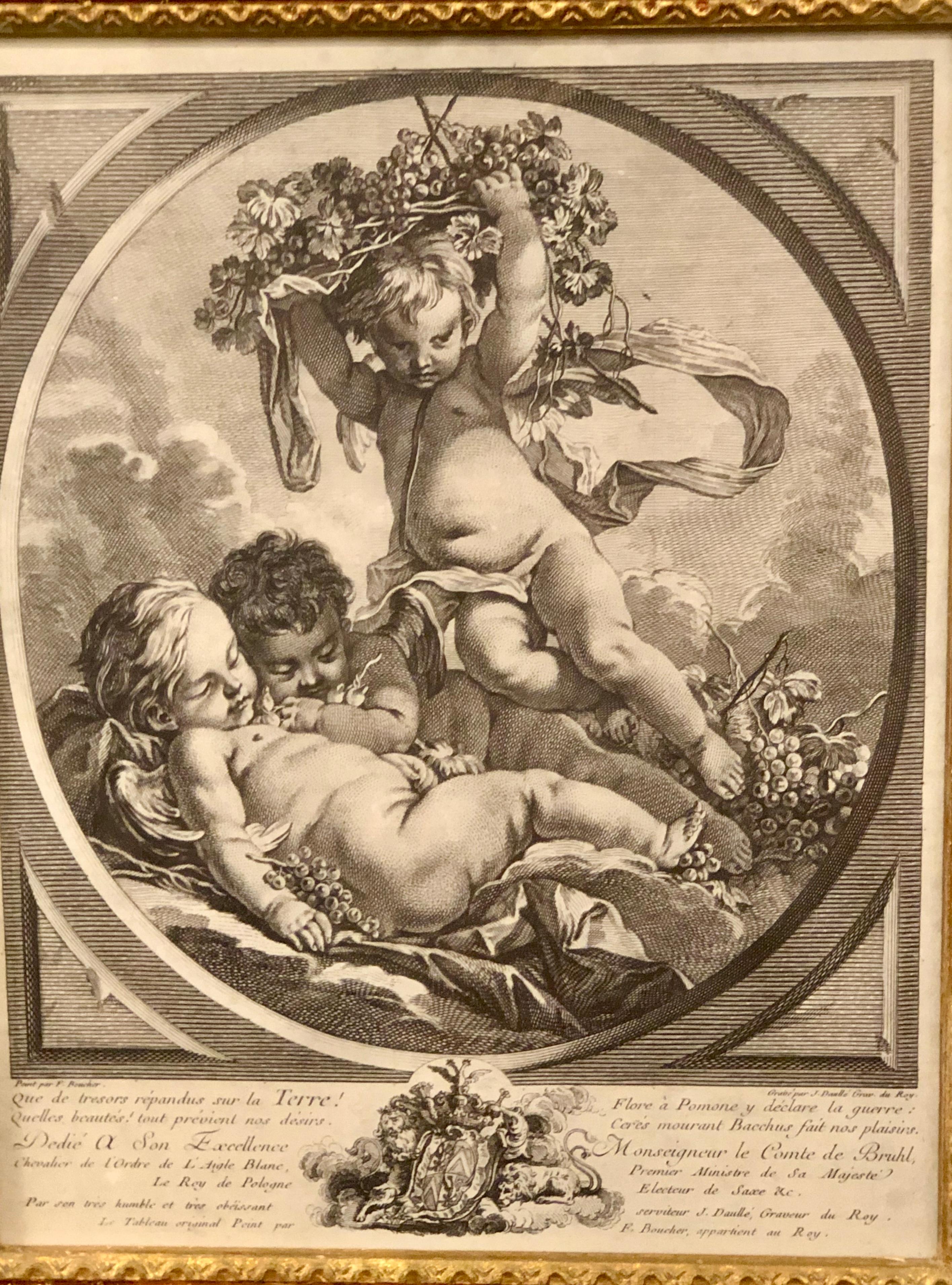 Four Framed Elements “Putti” Etchings after François Boucher’s 2