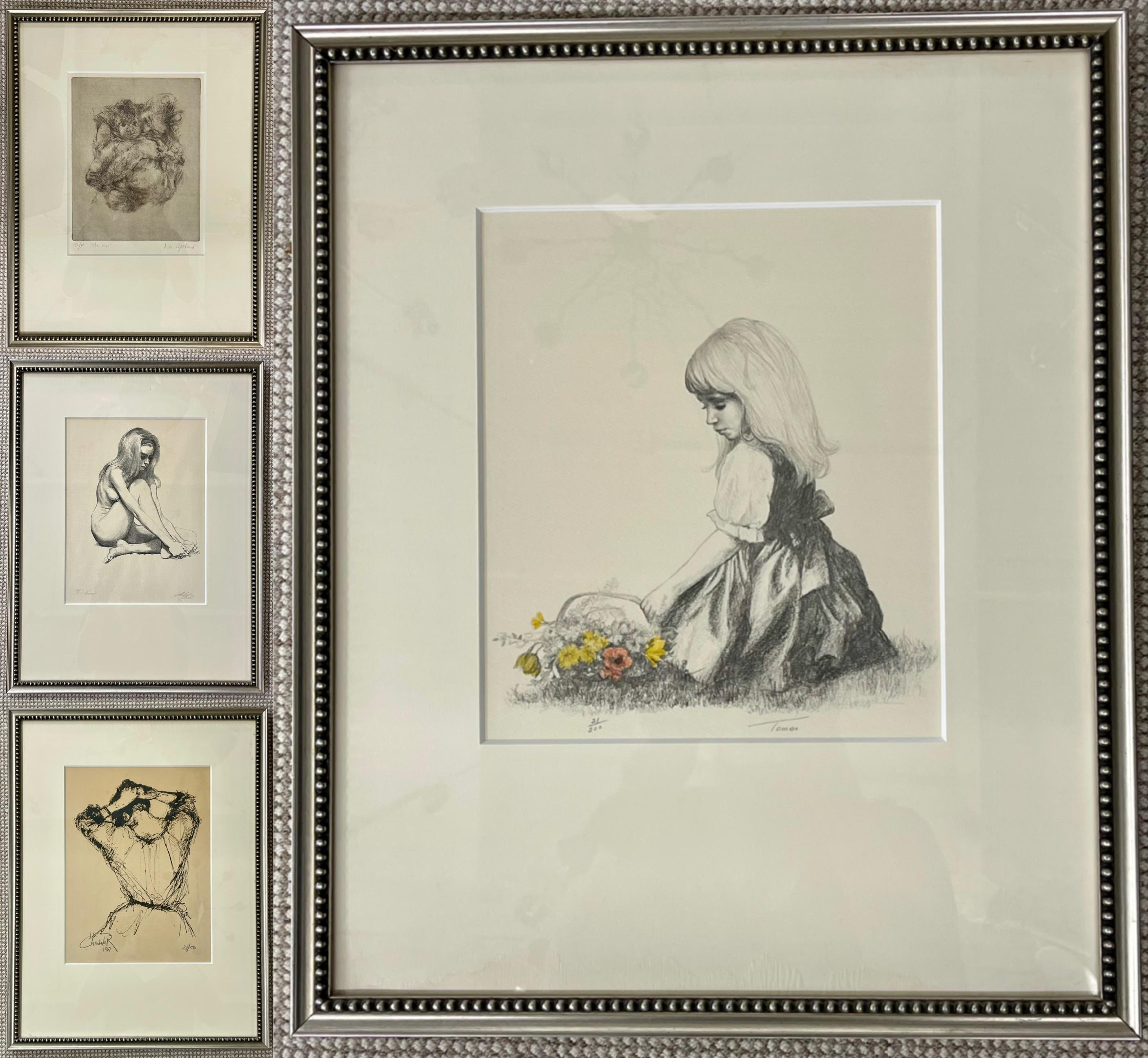 American Classical Four Framed Pencil Signed and Numbered Etchings, Finely Framed and Matted For Sale