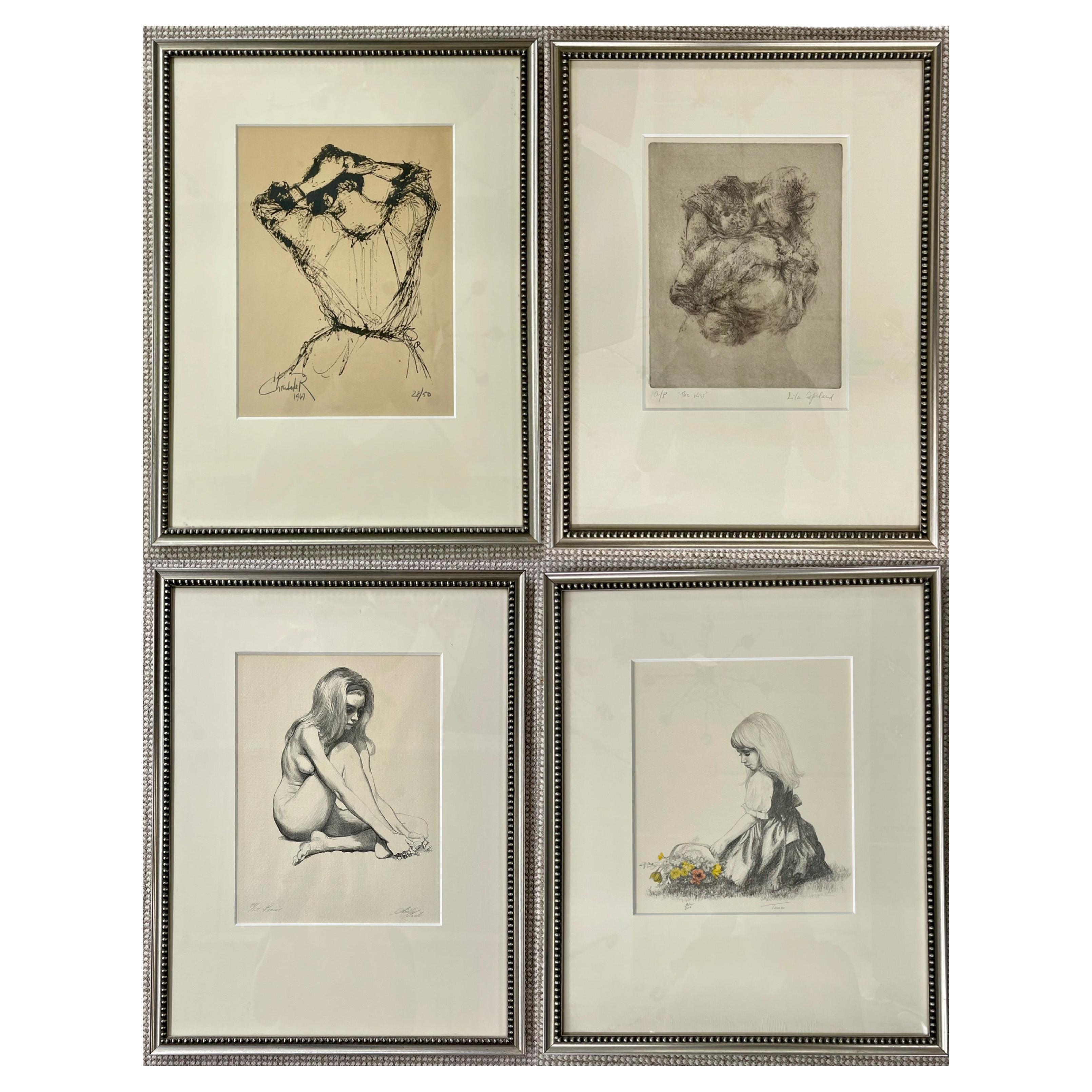 Four Framed Pencil Signed and Numbered Etchings, Finely Framed and Matted