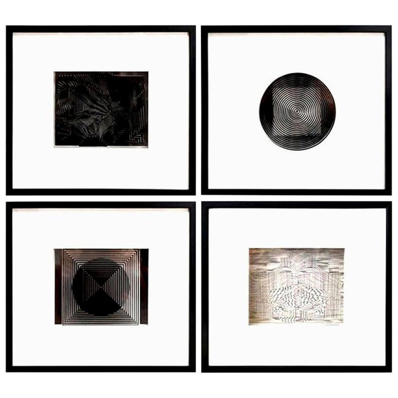 Four Framed Vasarely Prints, Cinétiques 9