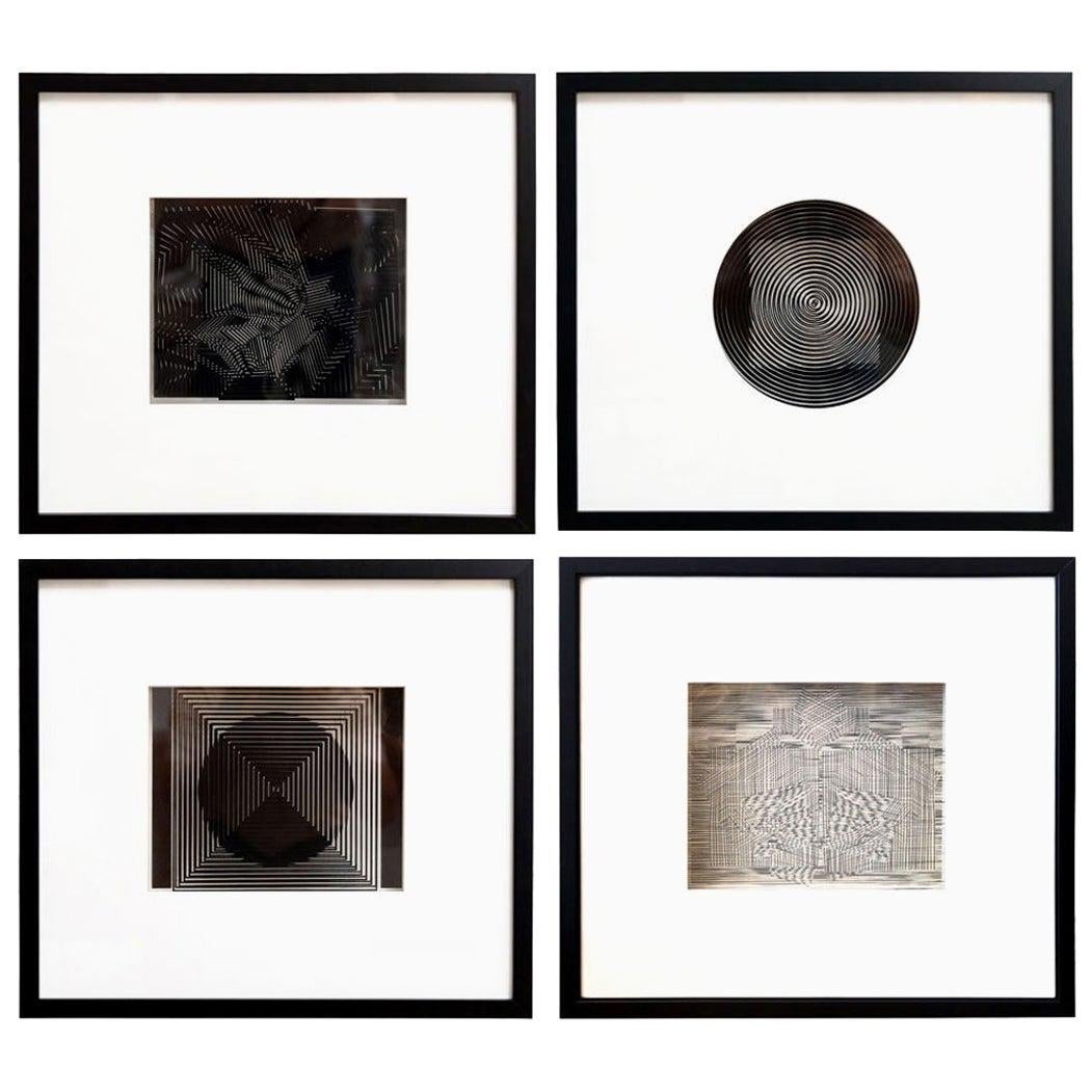 Four Framed Vasarely Prints, Cinétiques