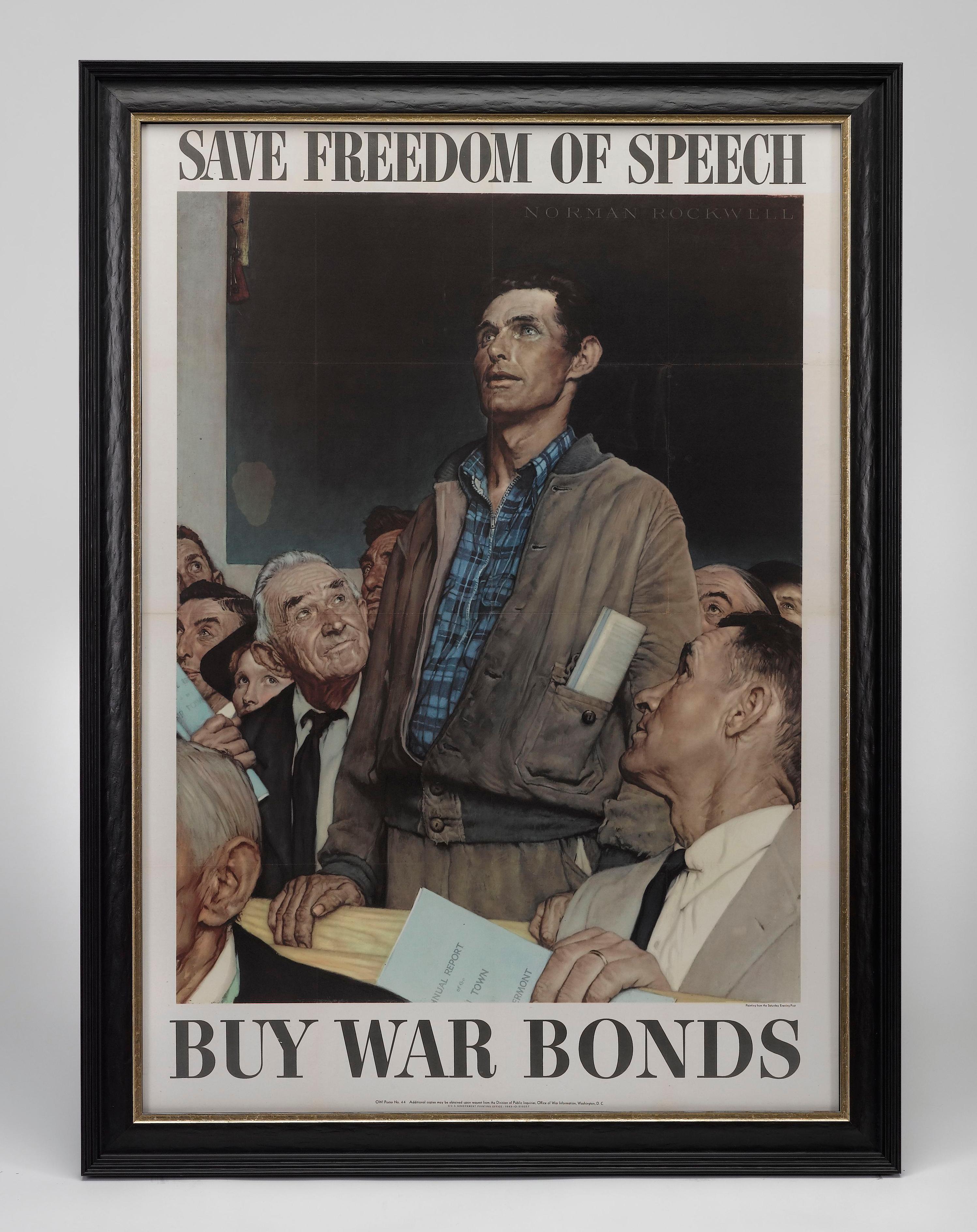 Each of these four War Bonds posters by Norman Rockwell is a visual representation of the closing remarks of President Roosevelt's 1941 State of the Union speech. Delivered to Congress on January 6, 1941, Roosevelt painted his vision for a post-war
