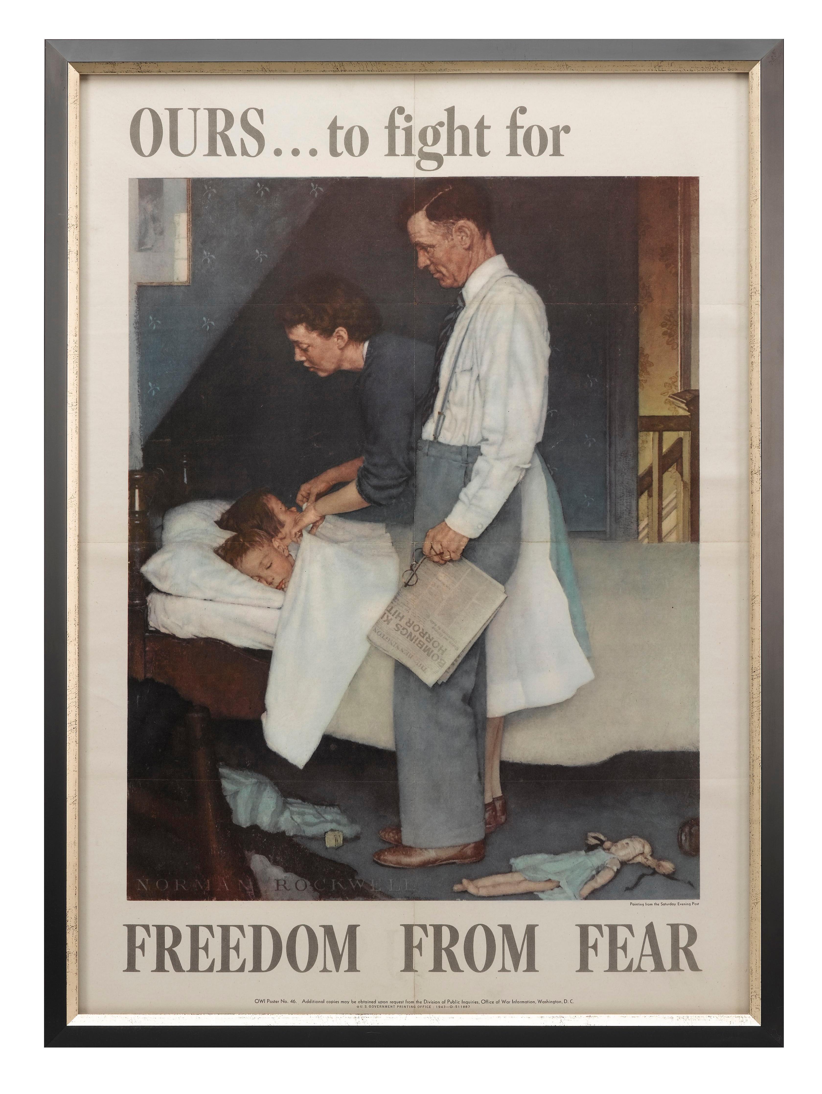 Each of these four War Bonds posters by Norman Rockwell is a visual representation of the closing remarks of President Roosevelt's 1941 State of the Union speech. The posters were produced by Normal Rockwell and published by the War Office.