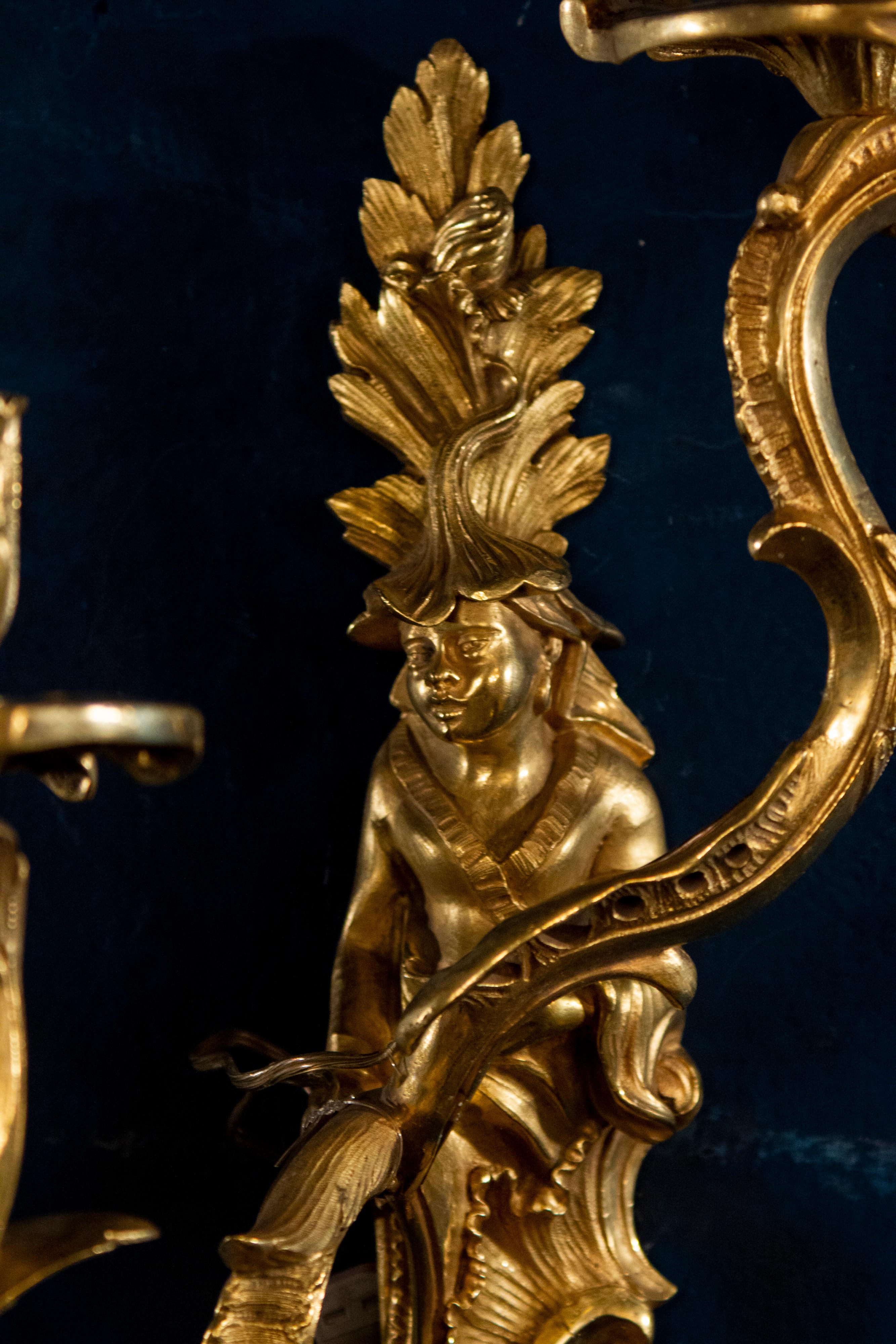 Four French 18th Century Gilt Bronze Chinese Figure Appliques or Wall Lights For Sale 7