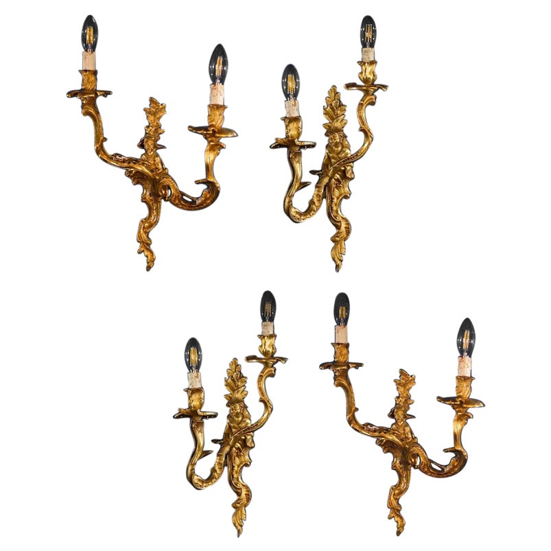 Cuatro apliques o lámparas de pared chinas de bronce dorado del siglo XVIII francés en venta 5