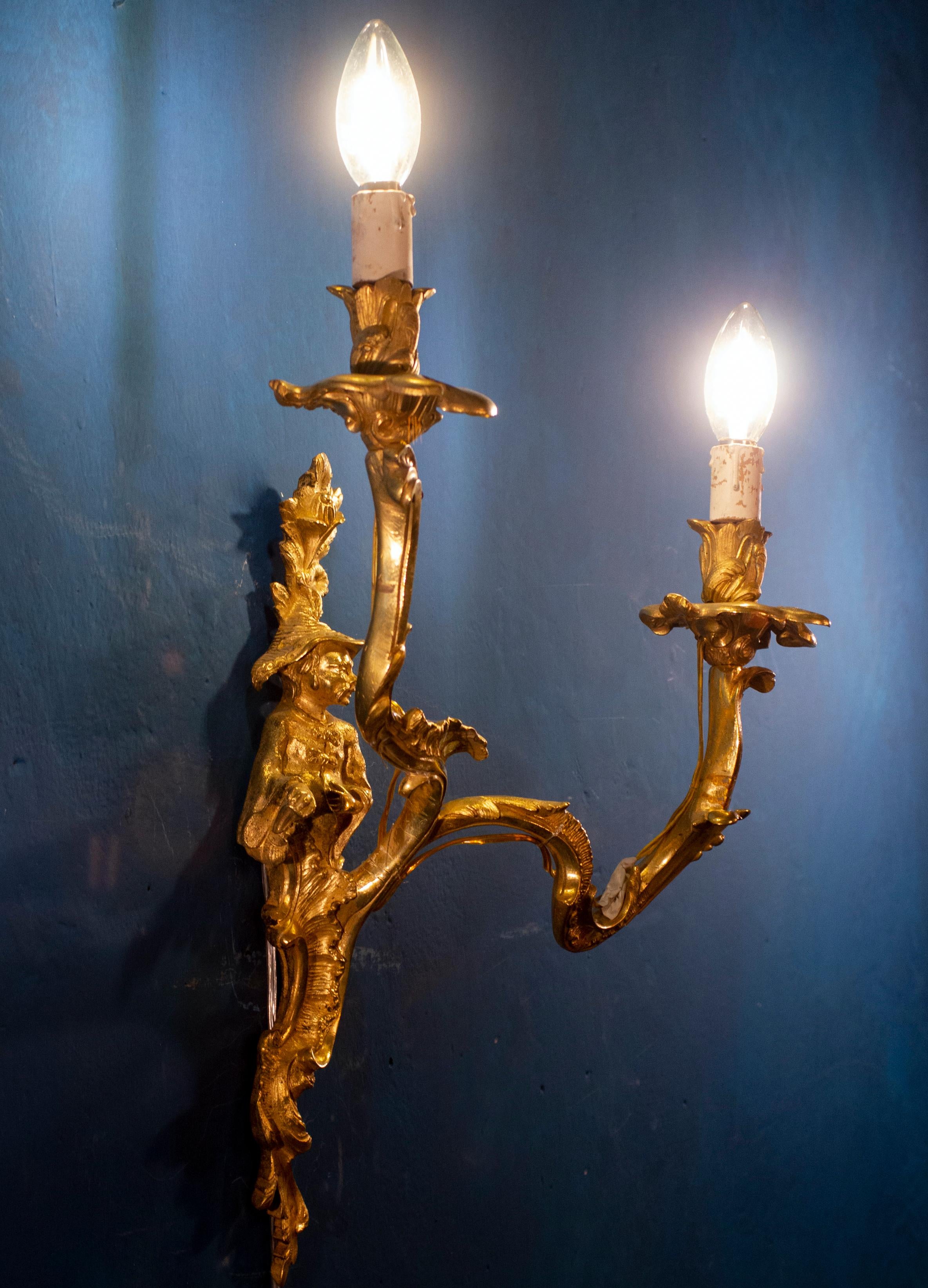 Four French 18th Century Gilt Bronze Chinese Figure Appliques or Wall Lights For Sale 9