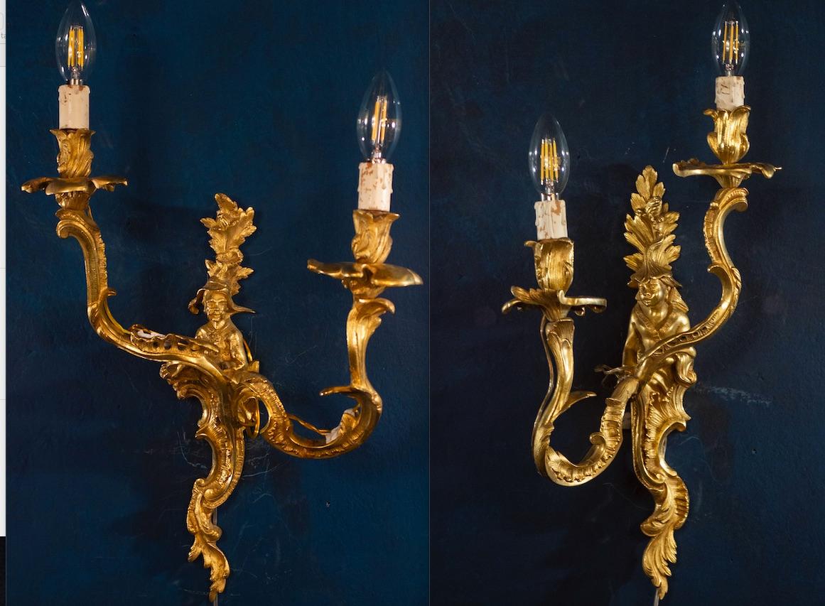 Four French 18th Century Gilt Bronze Chinese Figure Appliques or Wall Lights For Sale 11