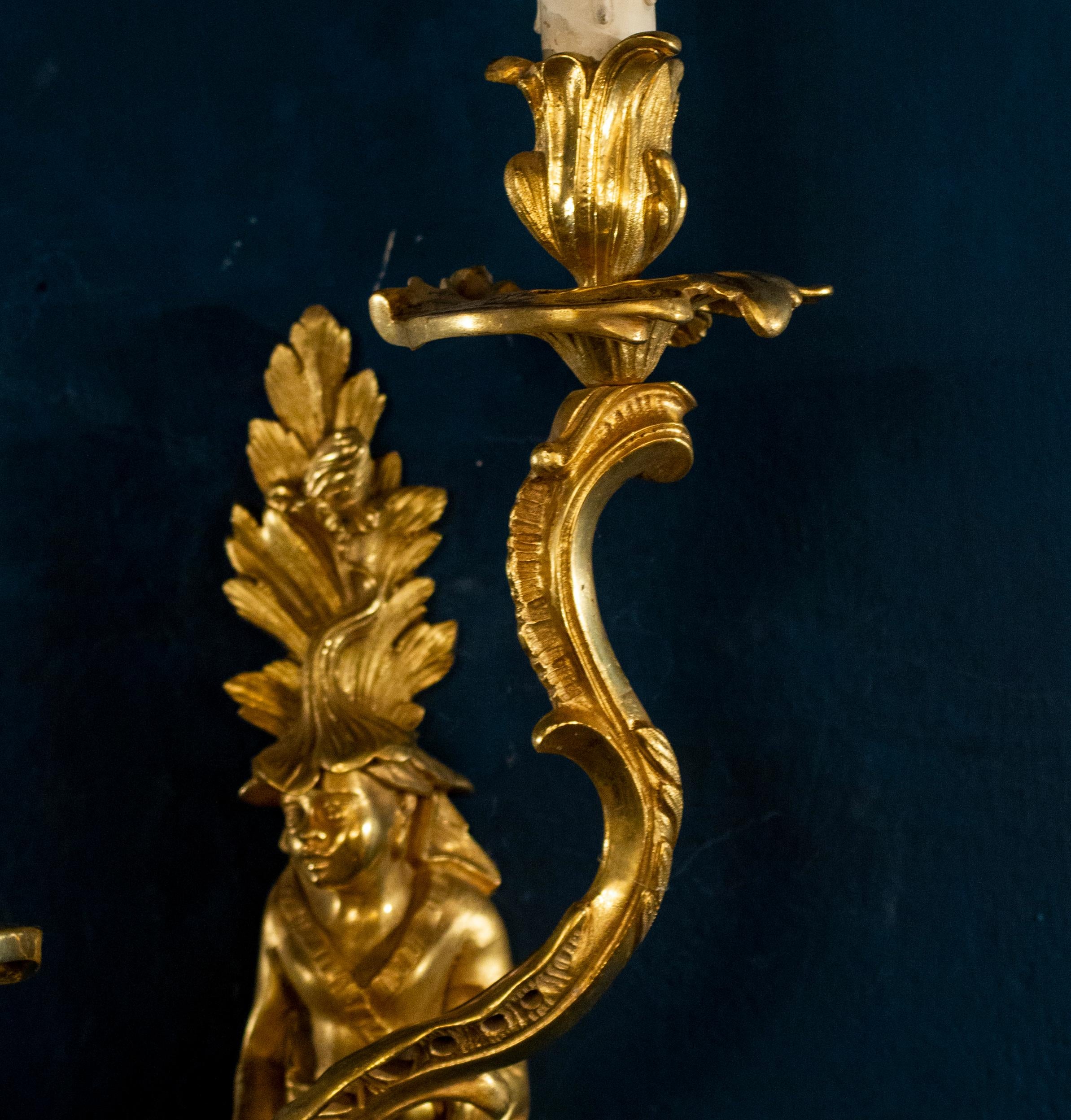 Four French 18th Century Gilt Bronze Chinese Figure Appliques or Wall Lights In Excellent Condition For Sale In Rome, IT