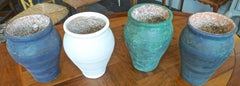 Four French 19th Century Provence Terracotta Hand Painted Pots