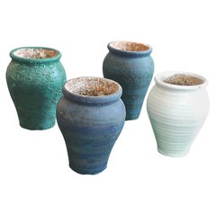 Four French 19th Century Provence Terracotta Hand Painted Pots