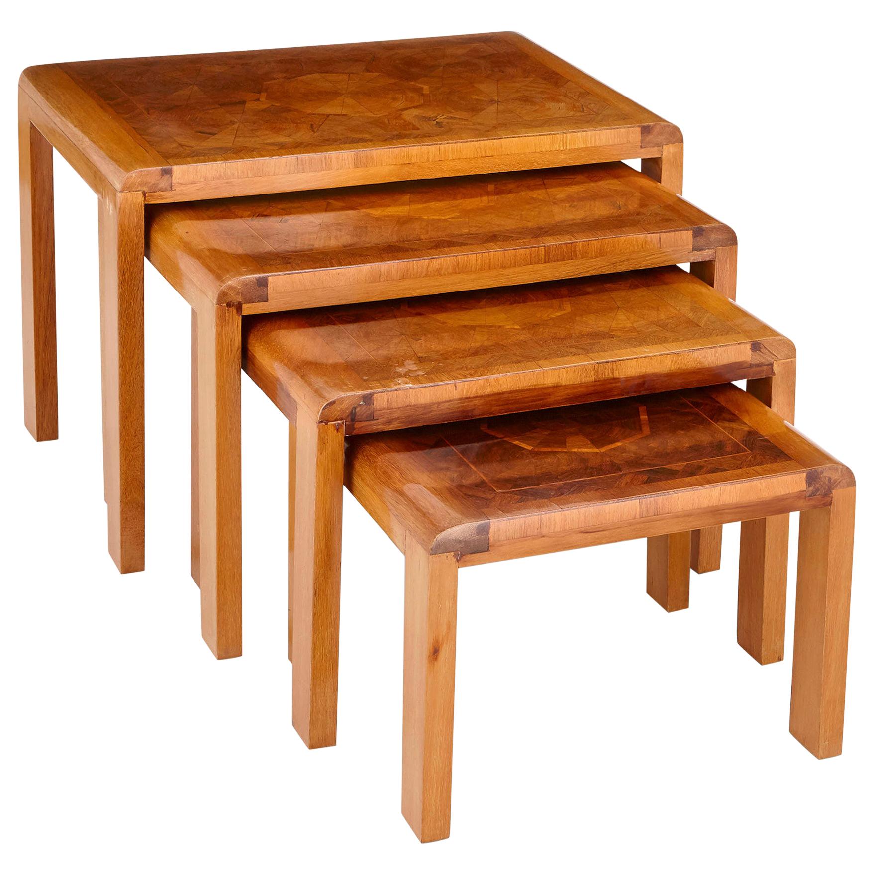 Four French Art Deco Parquetry Top Nesting Tables