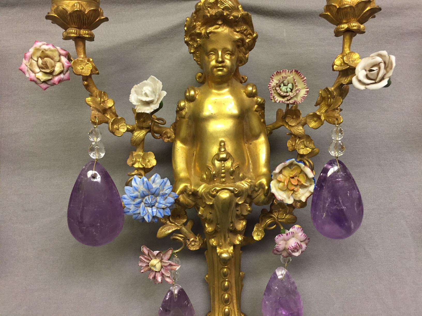 Four French Amethyst Quartz and Ormolu Sconces, 19th Century 10