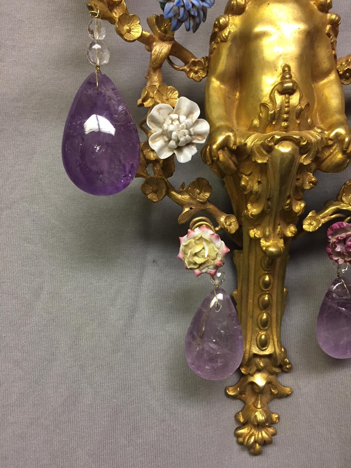 Four French Amethyst Quartz and Ormolu Sconces, 19th Century 11