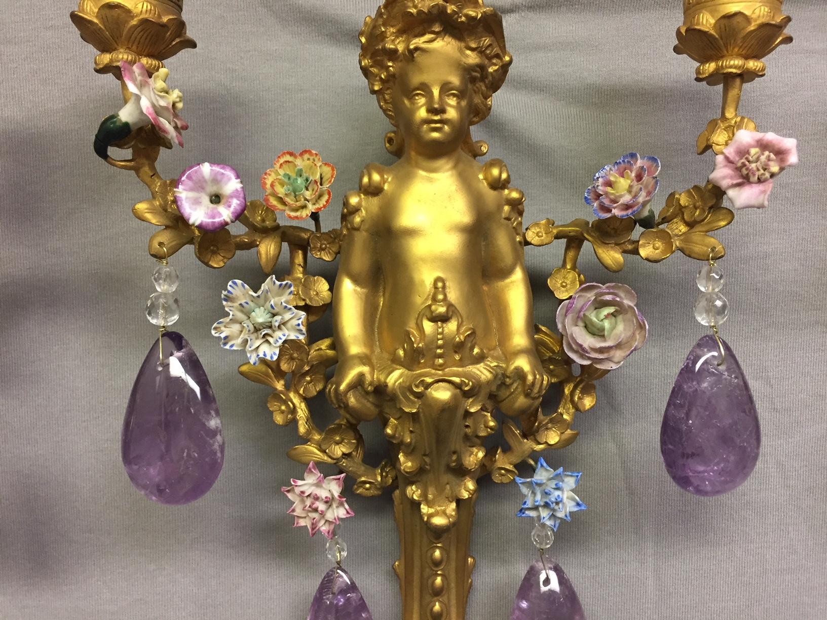 Four French Amethyst Quartz and Ormolu Sconces, 19th Century 14