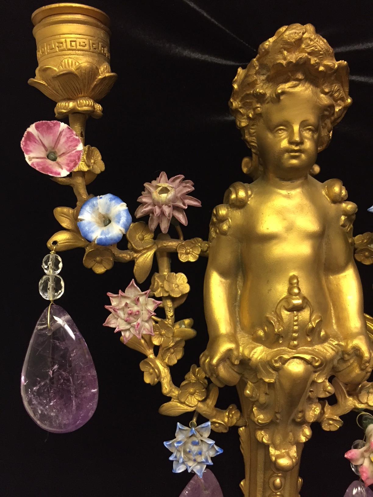 Four French Amethyst Quartz and Ormolu Sconces, 19th Century In Good Condition In Cypress, CA