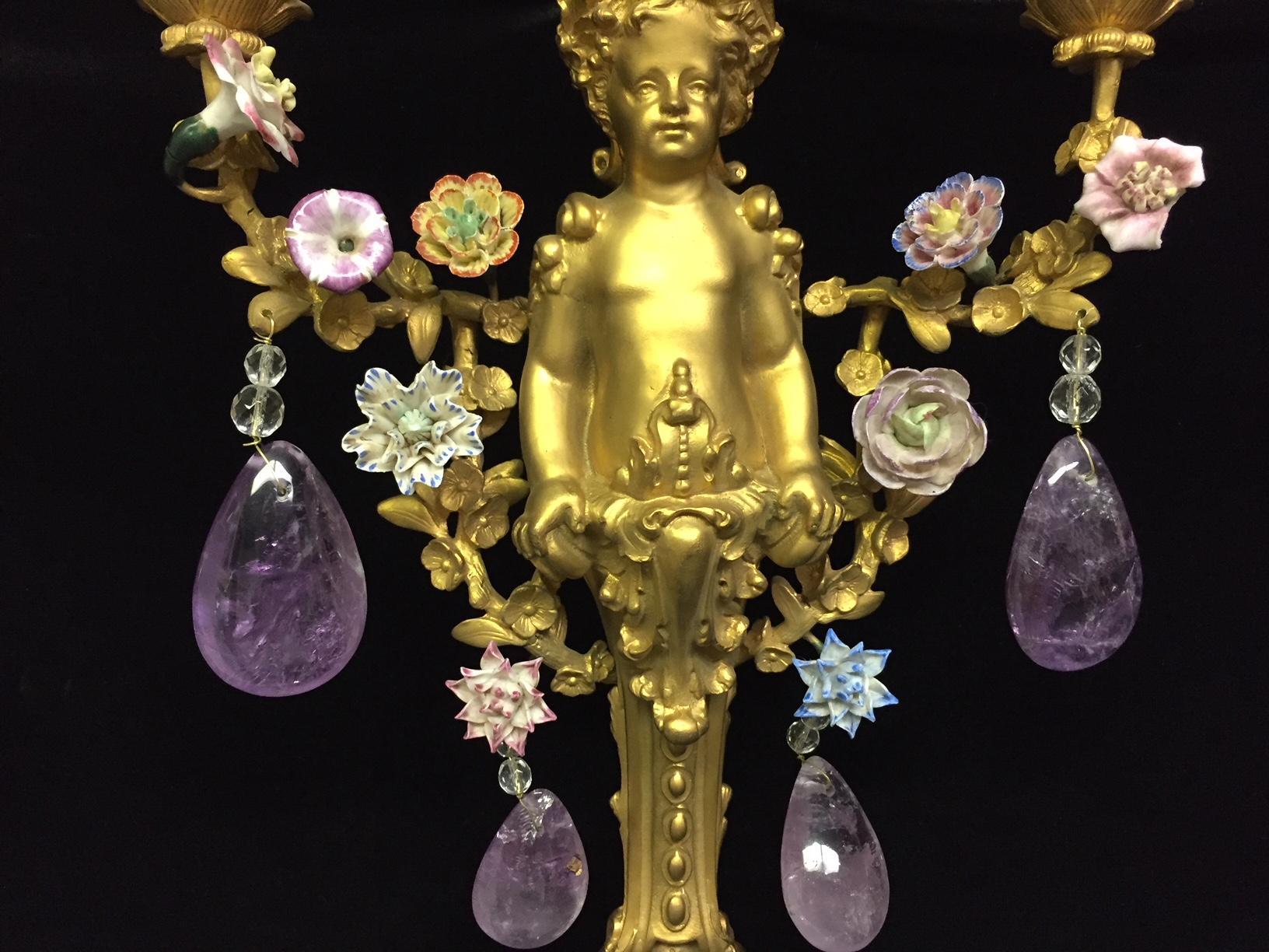 Four French Amethyst Quartz and Ormolu Sconces, 19th Century 1