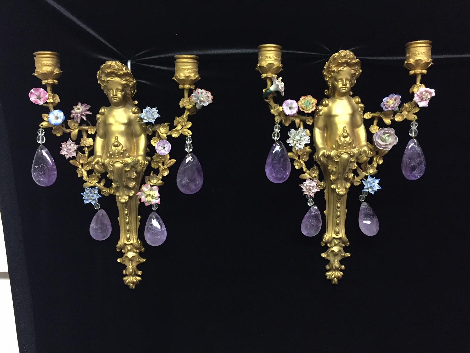 Four French Amethyst Quartz and Ormolu Sconces, 19th Century 5