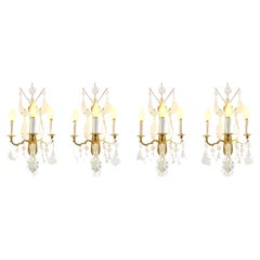 Antique Set of Four Baccarat Crystal Sconces 20th Century French Gilt Wall Lights