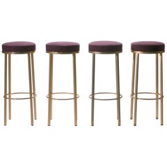 Quatre tabourets de bar français en laiton par Maison Romeo:: 1970