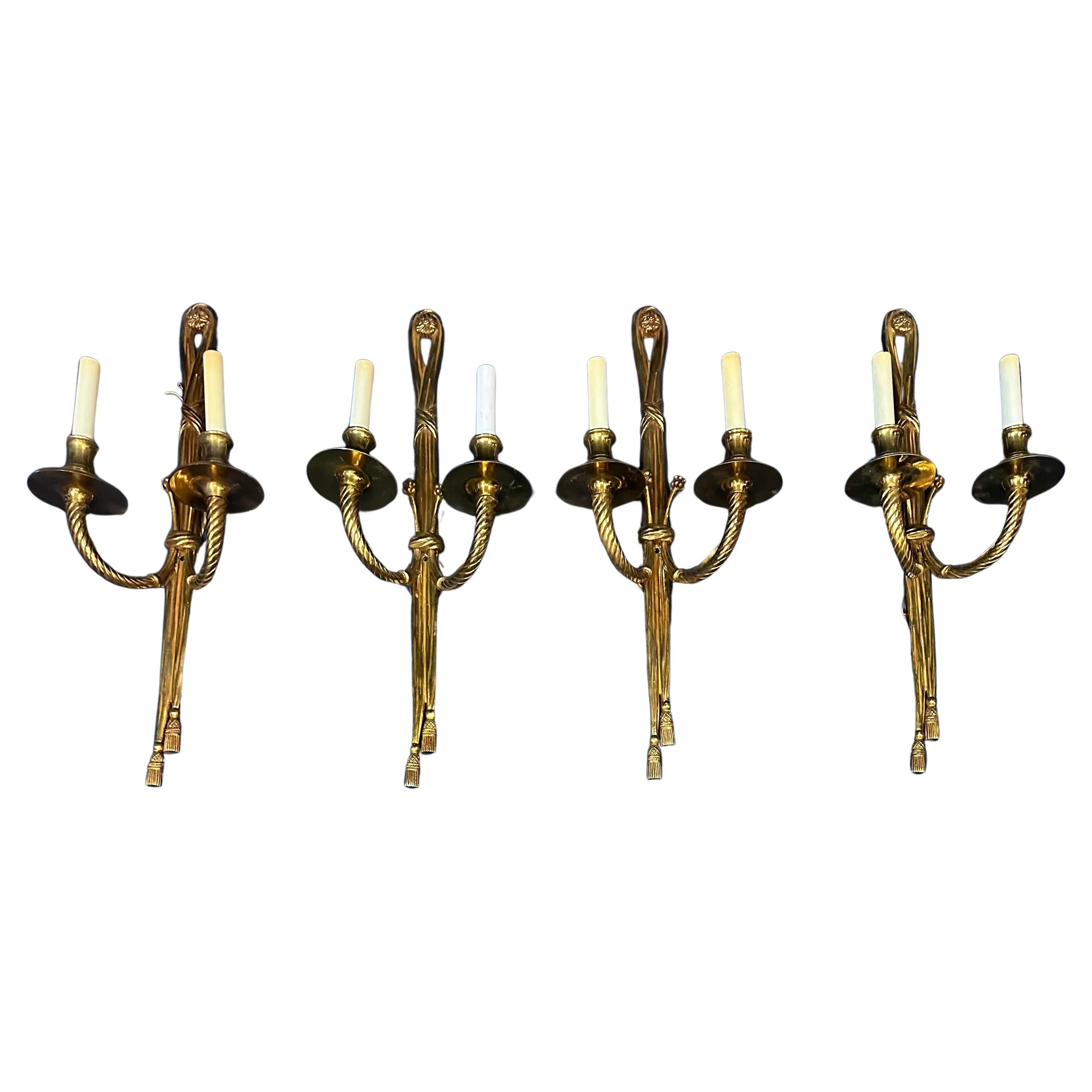 Four French Bronze Wall Sconces For Sale