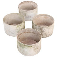 Four French Cast Stone Round Planters, Attributed to Willy Guhl, C. 1970.